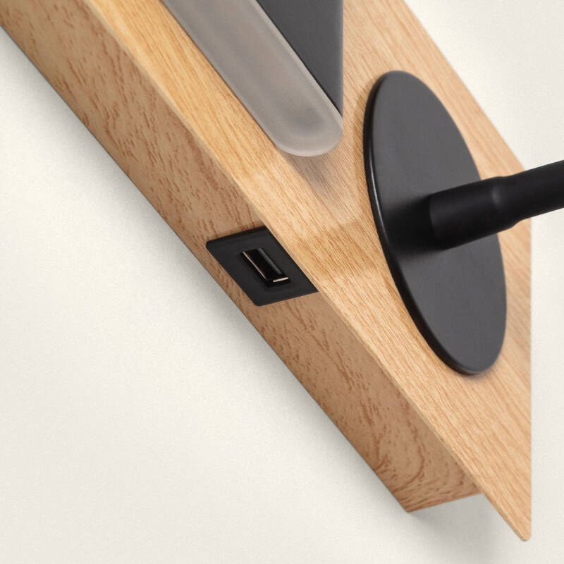 Aplique de Pared LED con Luz de Lectura Metal y Madera Adalia