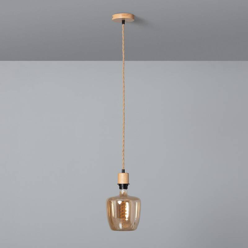 Lámpara Colgante con Cable Textil Trenzado Natural y Negro