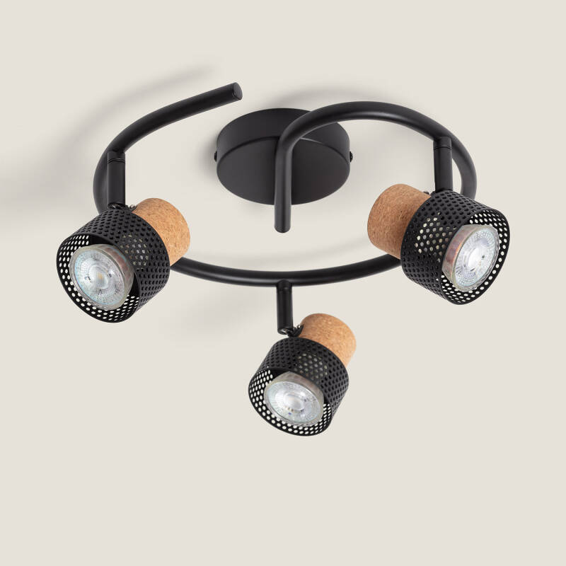 Lámpara de Techo Metal y Corcho Tres Focos Liksy