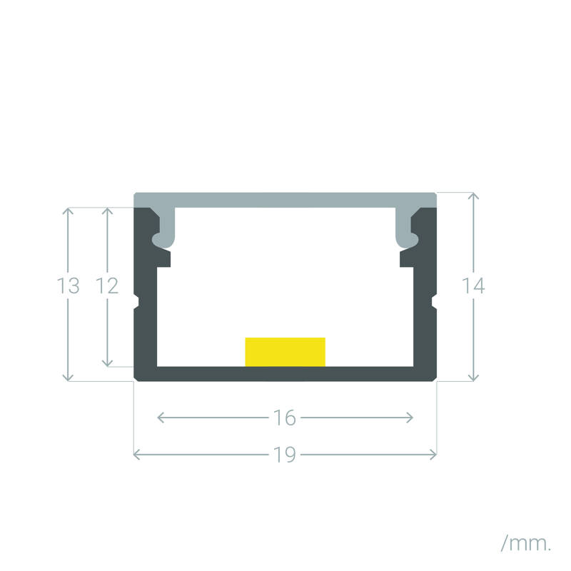 Perfil Aluminio Superficie para Tiras LED hasta 16 mm con Tapa Continua