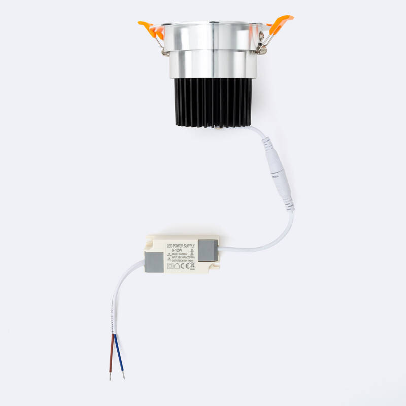 Foco Downlight LED 12W COB Direccionable Circular Plata Corte Ø 90 mm