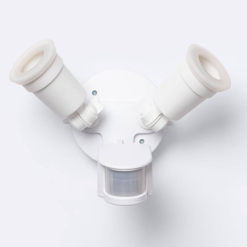 Sensor de Movimiento PIR Crepuscular 180º de Pared Exterior IP44 para Dos Bombillas E27