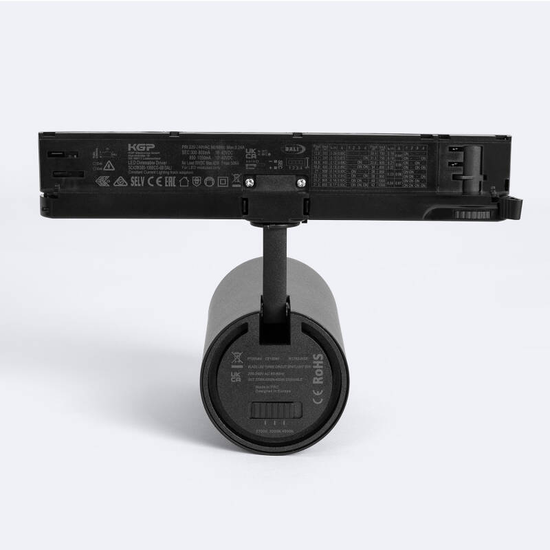 Foco Carril LED Trifásico 30W Fasano Antideslumbramiento CCT Seleccionable Regulable DALI Negro