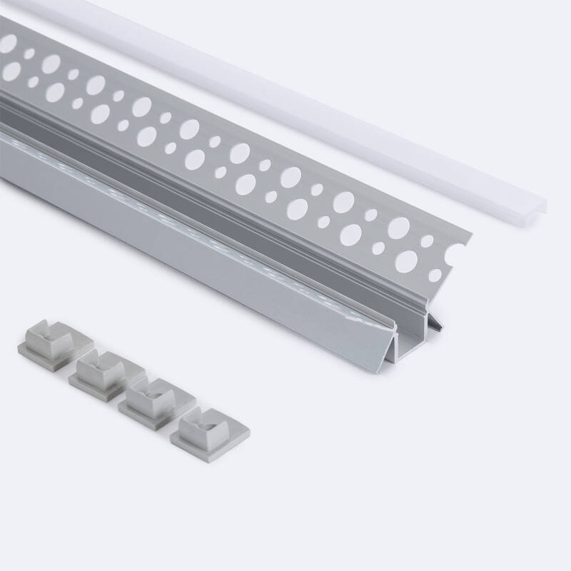 Perfil Aluminio Integrado en Escayola/Pladur Esquina Interior Tira LED hasta 9 mm