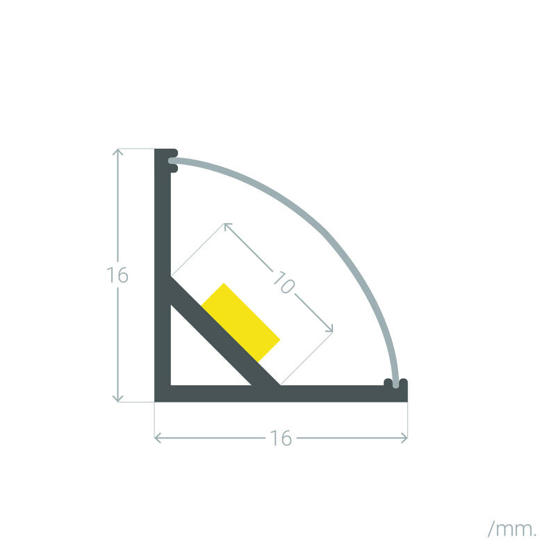 Perfil Aluminio Esquina Circular para Tira LED hasta 10 mm