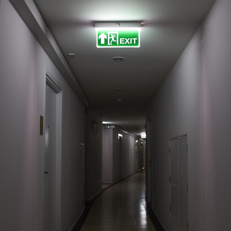 Luz Emergencia LED Superficie 10lm Permanente con Cartel Doble Cara con Autotest