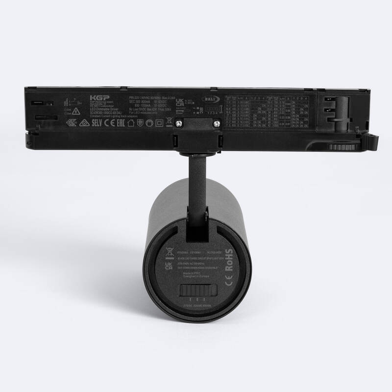 Foco Carril LED Trifásico 30W Fasano Cilindro Bisel CCT Seleccionable Regulable DALI Negro