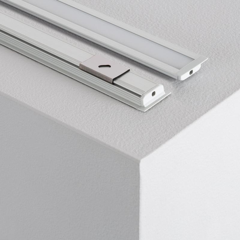 Perfil Aluminio Empotrable 1m Tapa Deslizable para Tiras LED hasta 10 mm