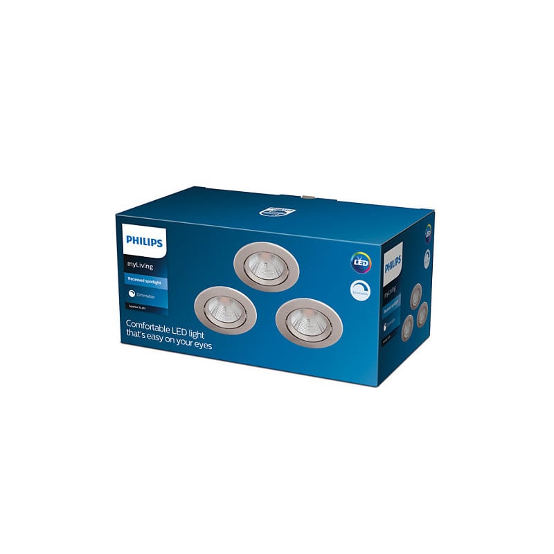 Pack de 3 Unidades Foco Downlight LED Regulable 5.5W PHILIPS Sparkle Corte Ø 70 mm