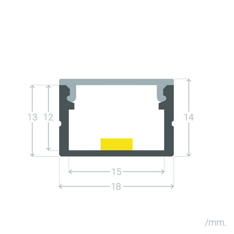 Perfil Aluminio Superficie para Tira LED hasta 15 mm