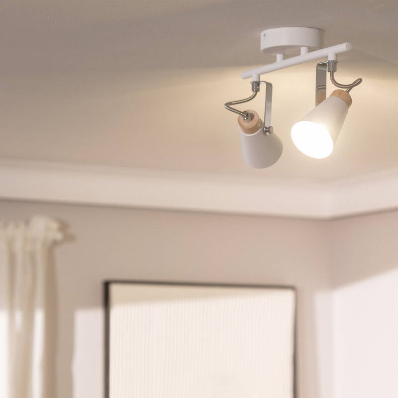 Lámpara de Techo Orientable Metal y Madera 2 Focos Mara