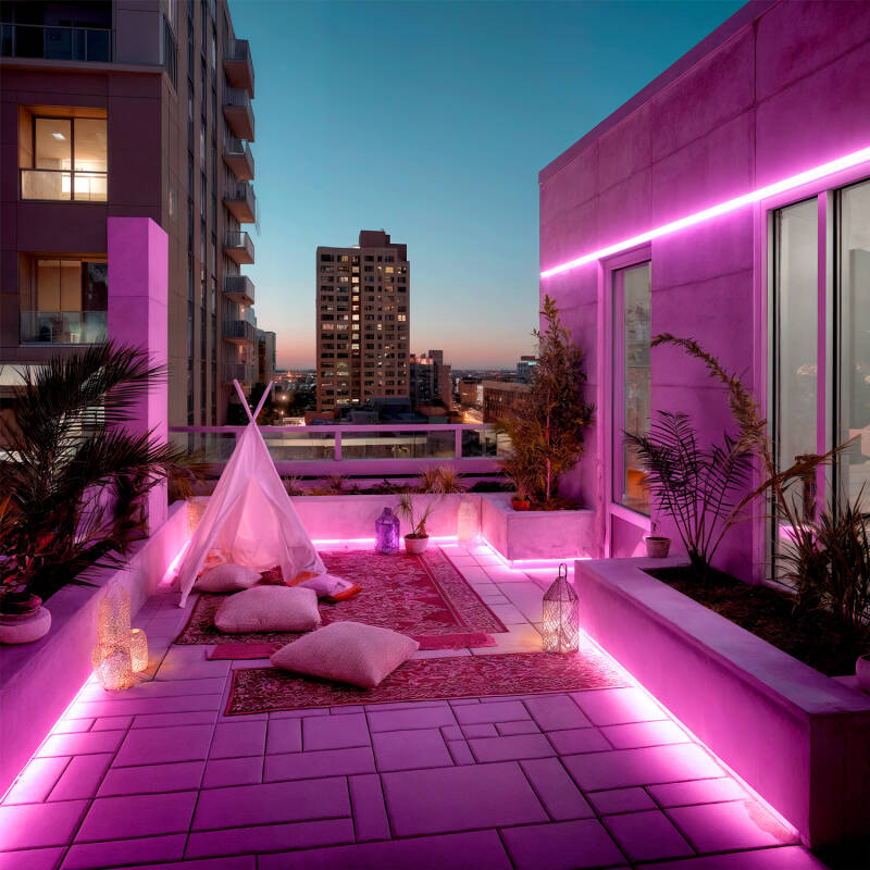 Tira LED Neón Regulable 220V BOBINA 50m Rosa Semicircular 180 9W/m Corte 100cm IP67