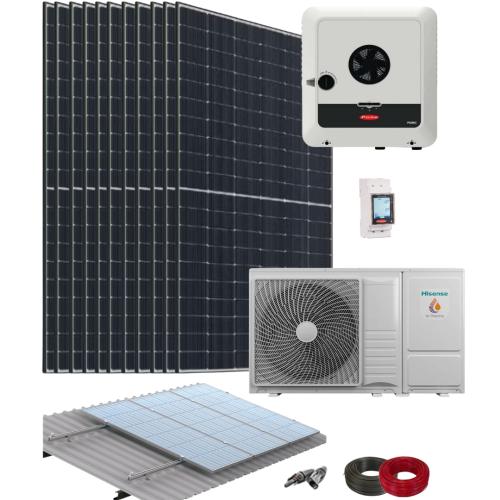 Kit Aerotermia Placas Solares Hisense 8kW con Inversor Fronius 10kW con material de instalación