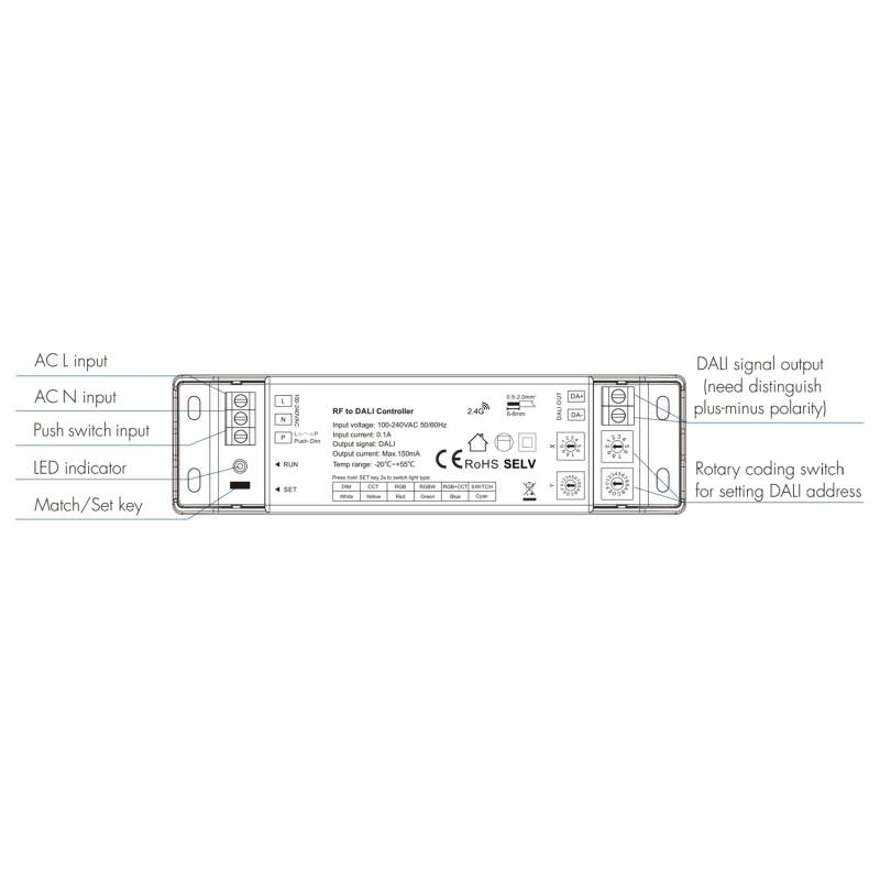 Convertidor RF a DALI DT6/DT8 con BUS integrado SKYDANCE DA-ML Compatible con Pulsador