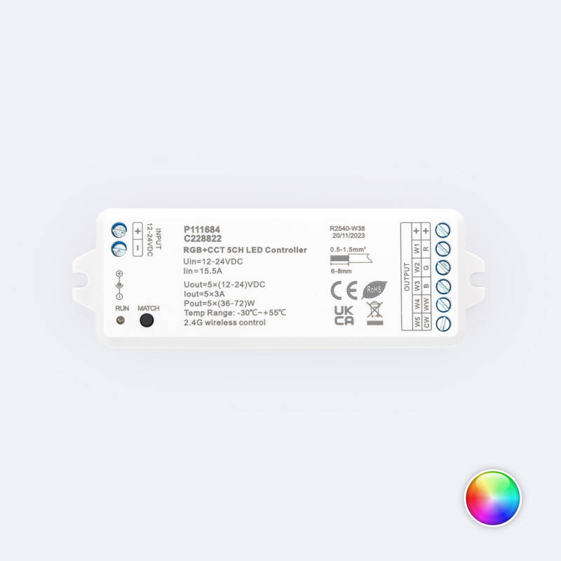 Controlador Tira LED RGB+CCT 12-24V SKYDANCE V5-M Compatible con Mando RF