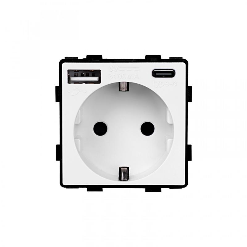 Enchufe con USB Schuko Tipo F con Marco Cristal Modern