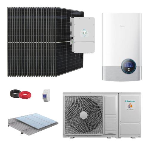 Kit Aerotermia con Placas Solares Deye 10kW con bomba de calor Hisense Bibloc Mural 6kW y material de instalación