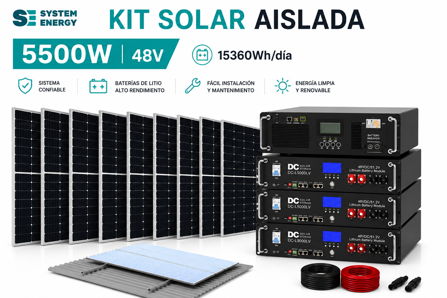 Kit Placas Solares para Instalación Solar Aislada 5500W 48V DC Solar