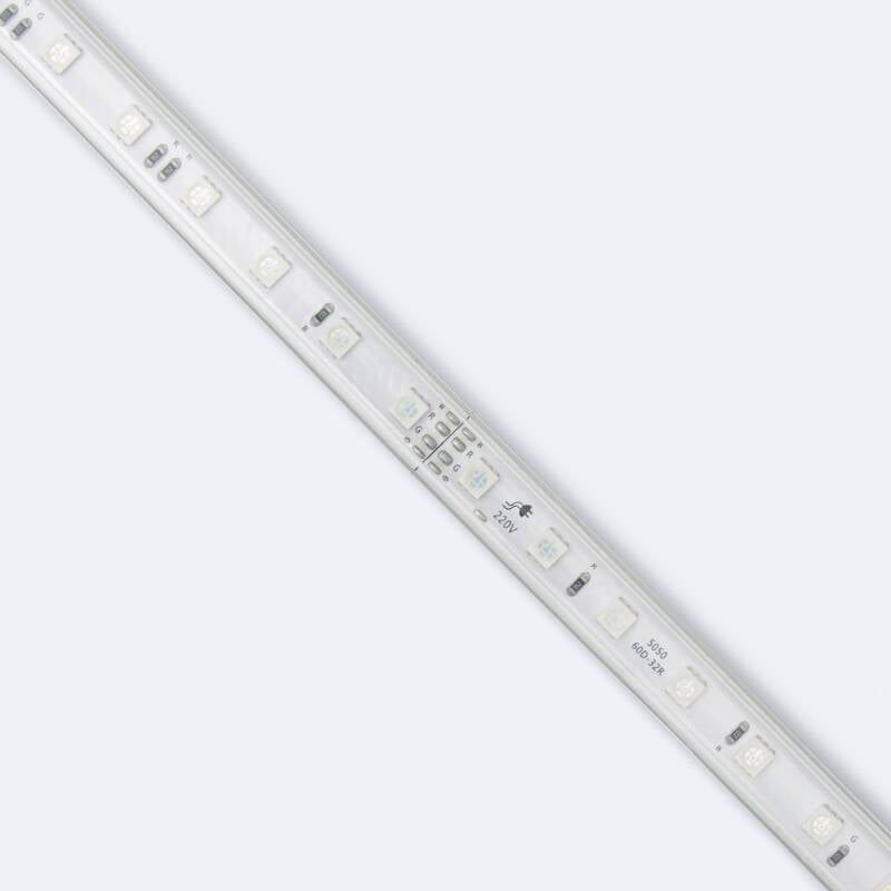 Tira LED RGB 220V SMD 60 LED/m 9.5W/m Ancho 14.5mm Corte 100cm IP65 con Mando RF a Medida