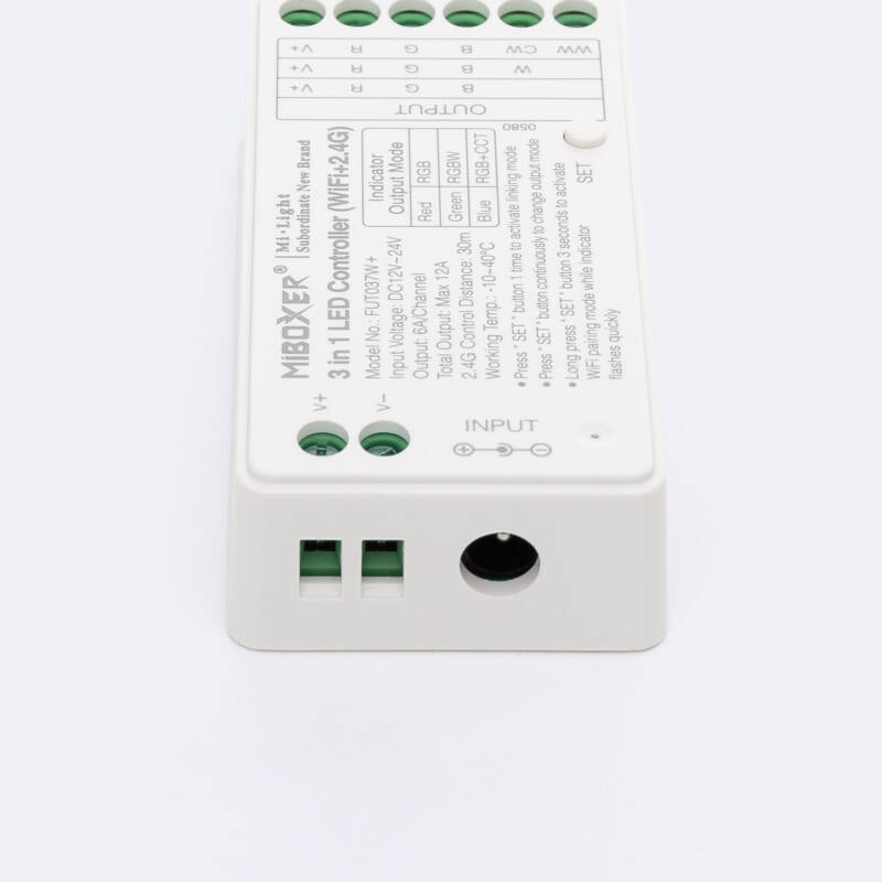 Controlador Regulador WiFi LED RGB/RGBW/RGB+CCT 12/24V DC MiBoxer FUT037W+