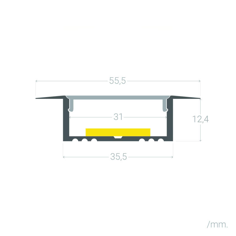 Perfil Aluminio Empotrable para Tiras LED hasta 31 mm