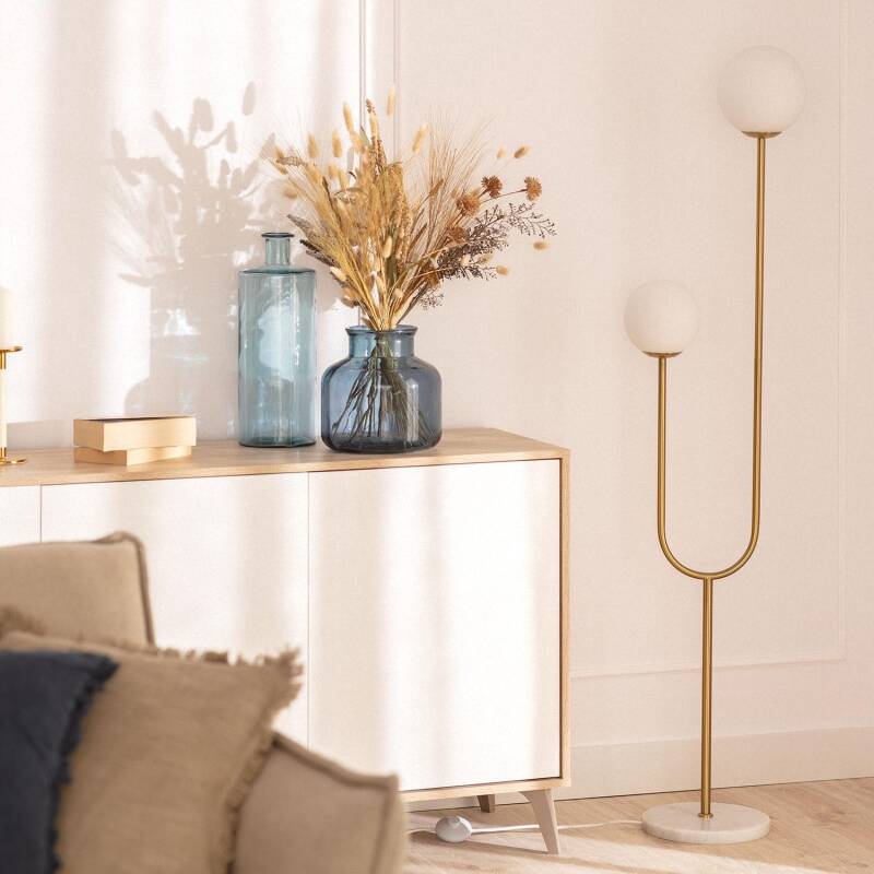 Lámpara de Pie Metal y Cristal Moonlight Brass 2 Focos