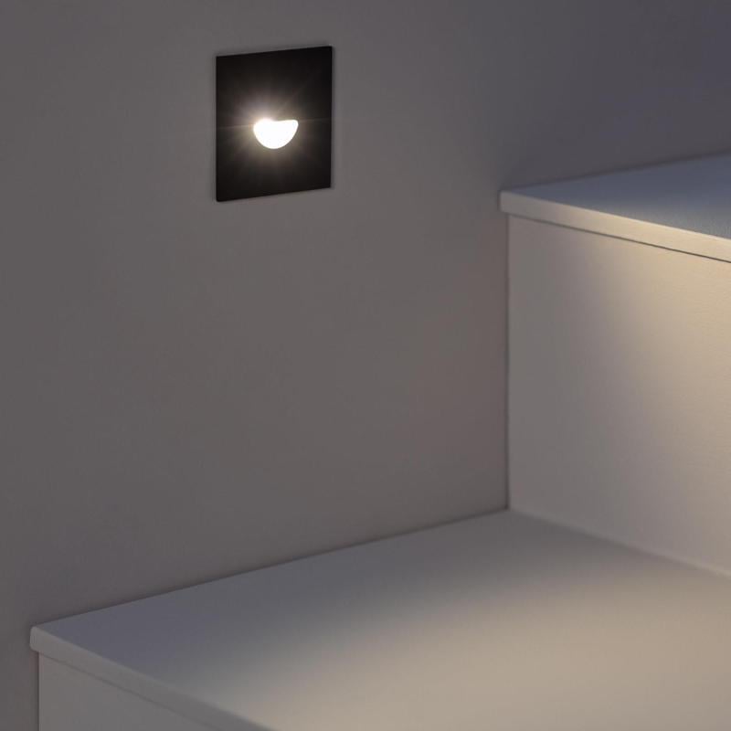 Baliza Exterior LED 2W Empotrable Pared Cuadrado Negro Guell
