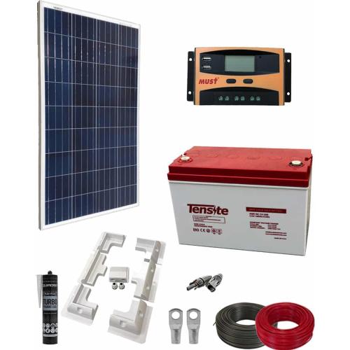 Kit Instalación Placa Solar Camper 100W con Regulador y Batería AGM