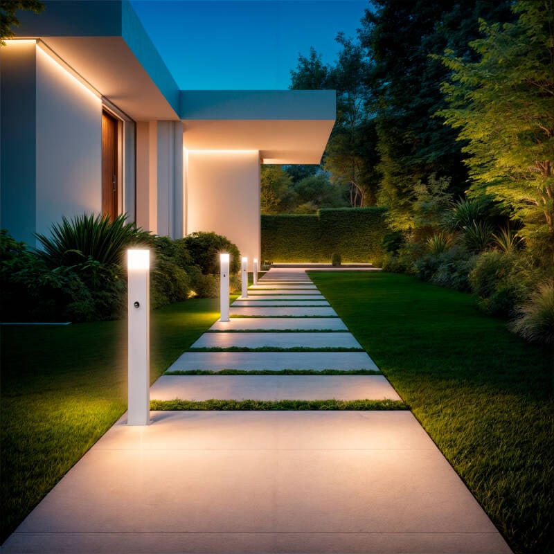 Baliza Exterior Superficie Pie 74cm con Detector de Movimiento Augusta Blanca