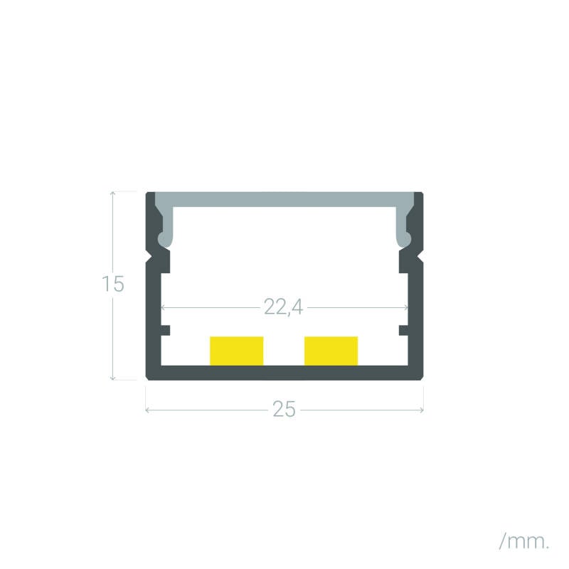 Perfil Aluminio Superficie para Tiras LED hasta 20 mm