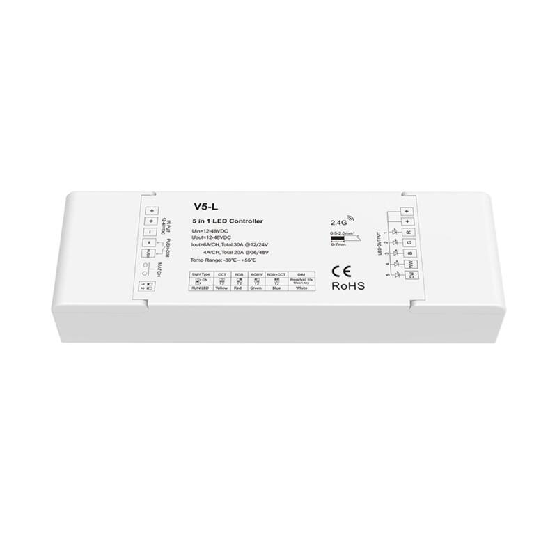 Controlador Tira LED Monocolor/CCT/RGB/RGBW/RGB+CCT 12-24V SKYDANCE V5-L Compatible con Pulsador y Mando RF