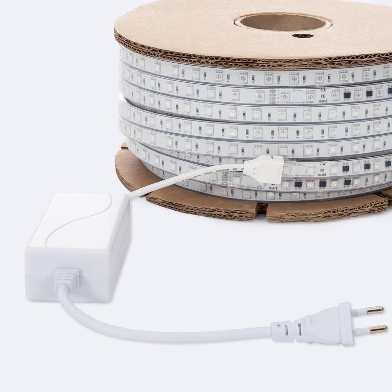 Tira LED RGB 220V SMD 60 LED/m BOBINA 50m 15W/m SILICONE FLEX Ancho 12mm Corte 100cm IP67