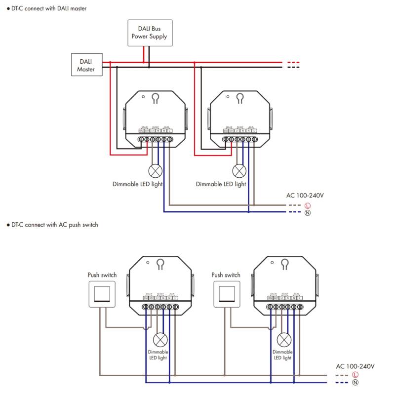 Regulador DALI-2 a TRIAC con Push-Dim SKYDANCE DT-C para Carril DIN Compatible con Pulsador