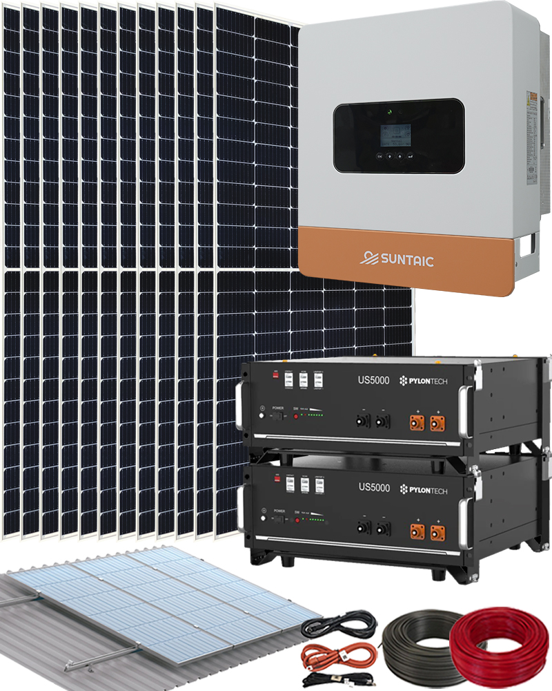 Kit Instalación Placas Solares con Inversor Híbrido Suntaic STH6M-2 6000W y 2 Baterías Litio 48V