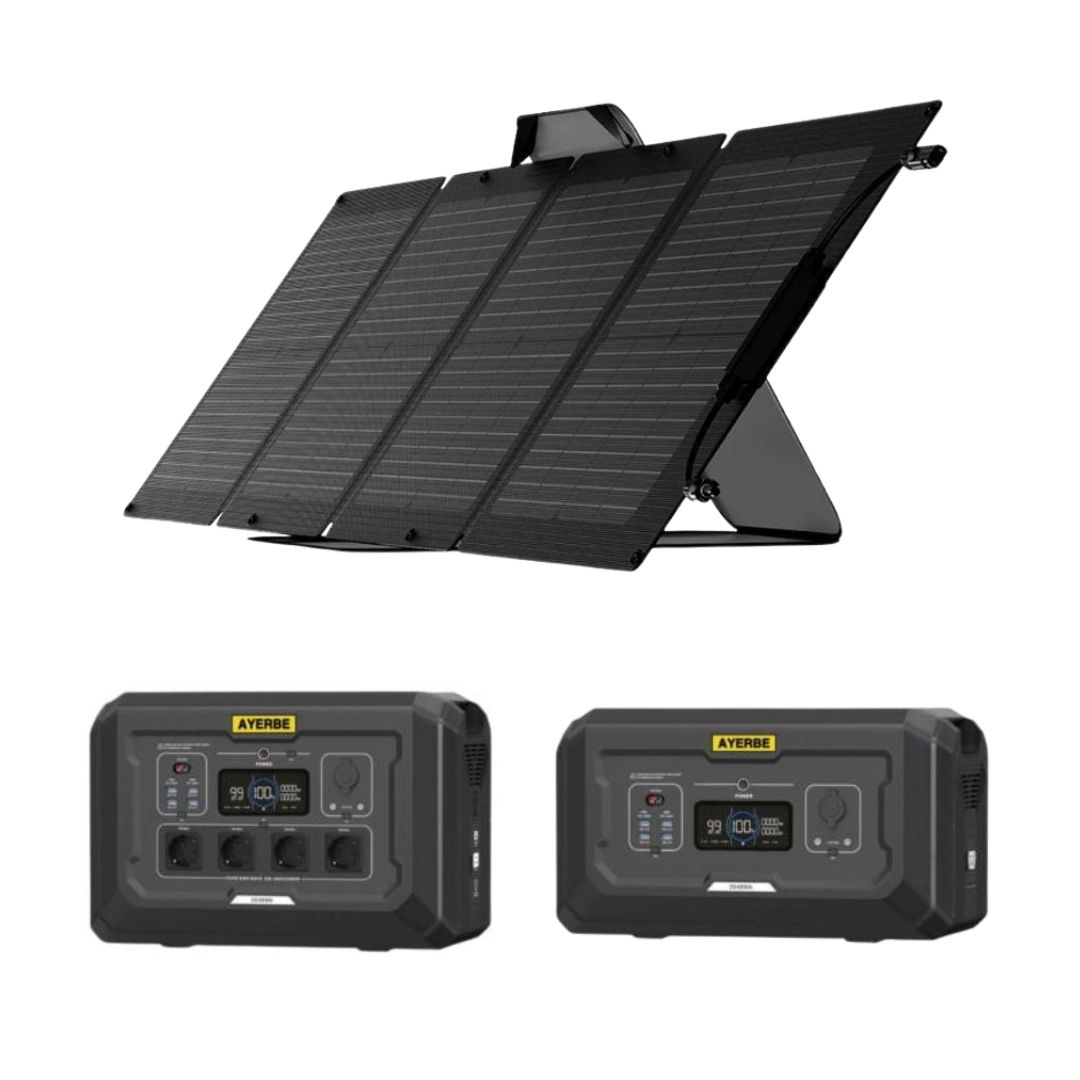 Kit Solar Portatil 110W 12V Estación de Energía AY-2048 y Batería Extra 2048Wh Ayerbe