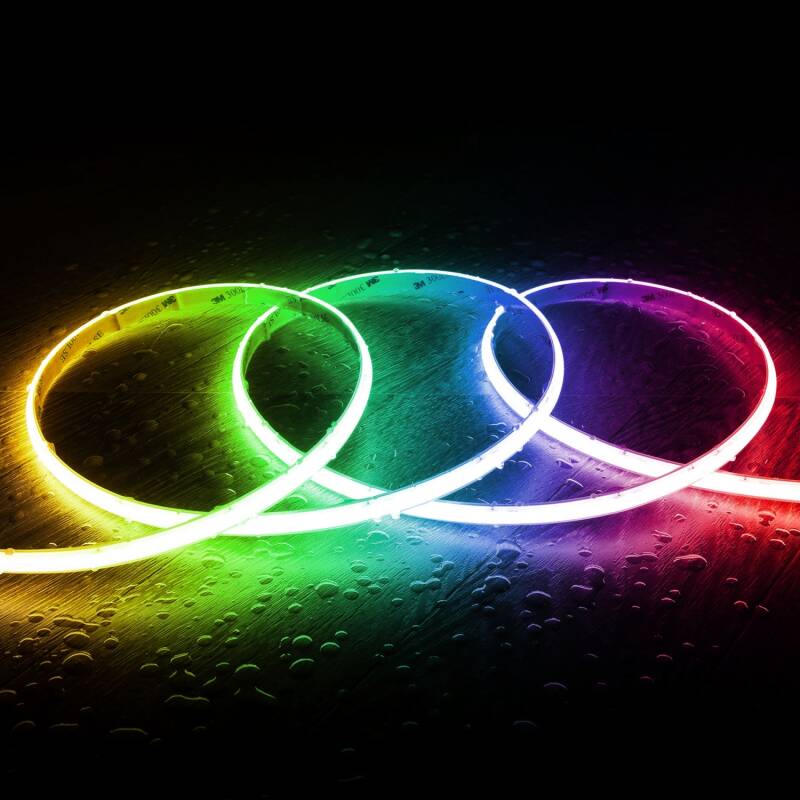 Tira LED RGB 220V WCOB 420 LED/m BOBINA 50m 15W/m SILICONE FLEX Ancho 12mm IP65 Corte 50cm