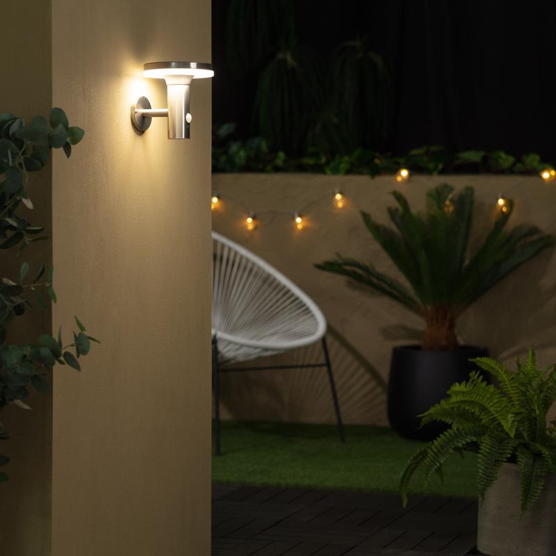 Aplique de Pared Exterior Solar LED Helios Inox con Detector de Movimiento PIR