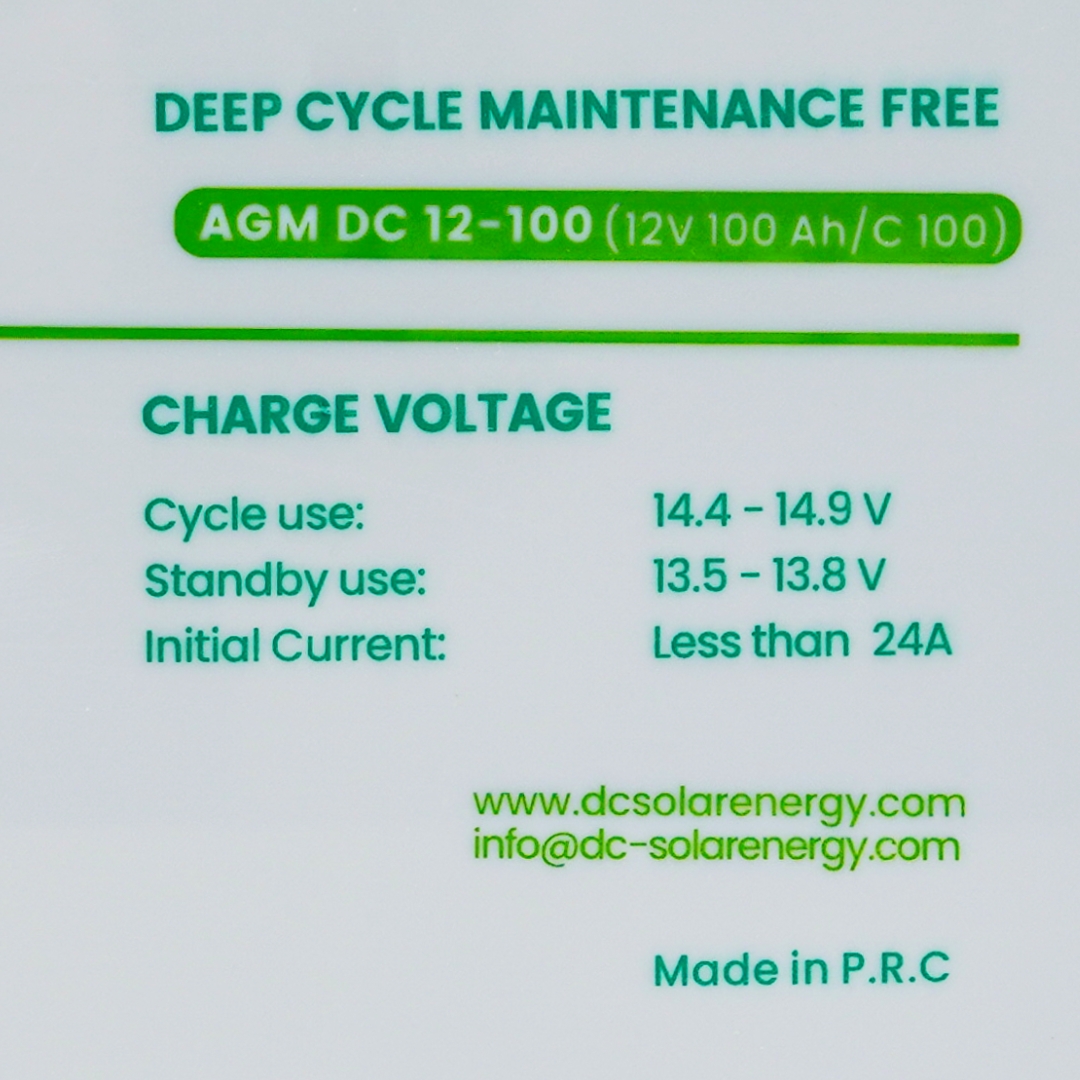 Batería Camper AGM 100Ah 12V DC Solar Energy