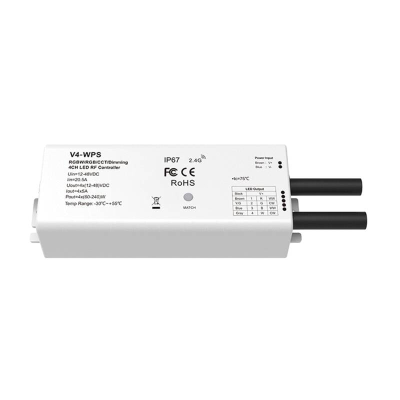 Controlador Tira LED Monocolor/CCT/RGB/RGBW 12-24V IP67 SKYDANCE V4-WPS Compatible con Mando RF