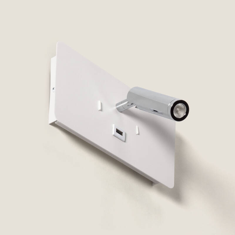 Lámpara de Pared con Luz de Lectura LED 8W Metal y Puerto USB Rossey