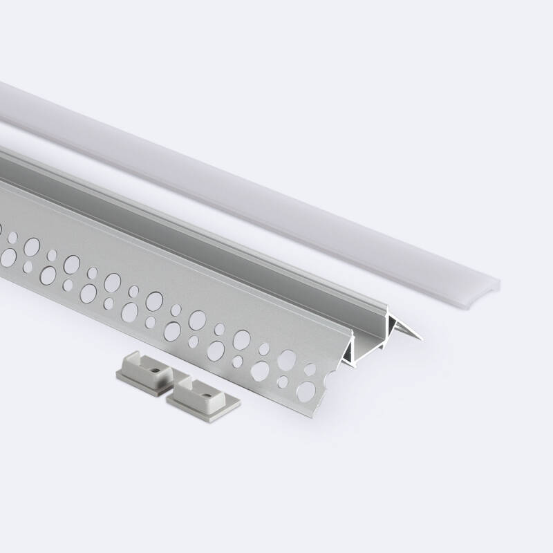 Perfil Aluminio Integrado en Escayola/Pladur Esquina Arista para Tira LED hasta 15 mm