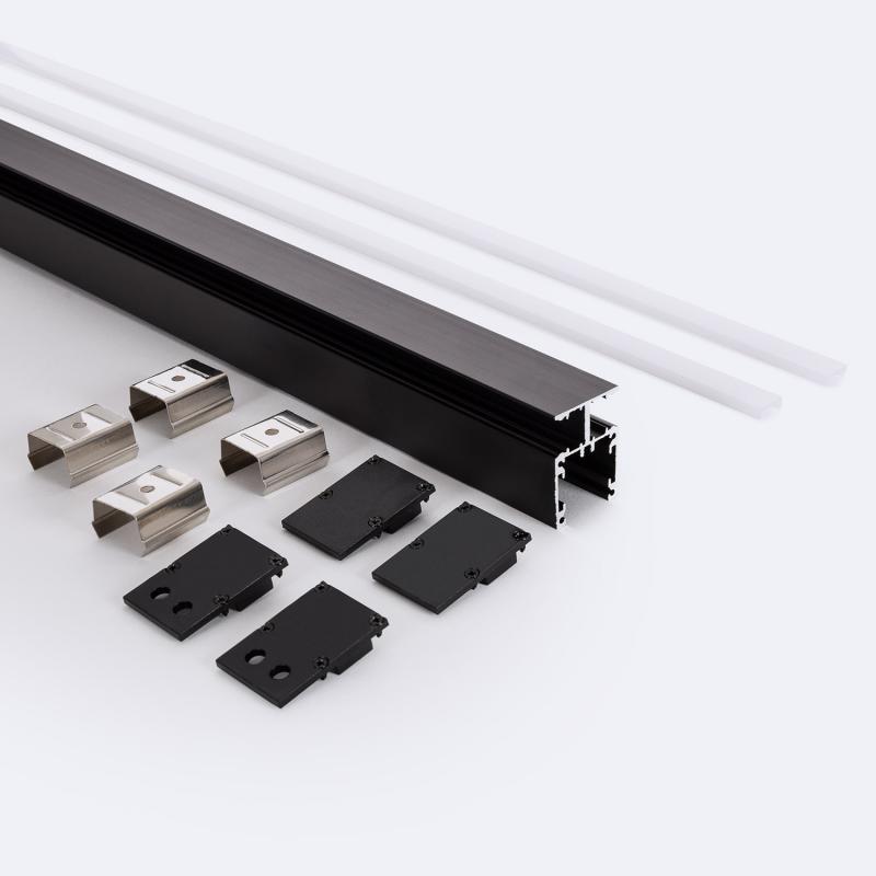 Perfil Aluminio Superficie Doble Cara 2m Negro para Tiras LED hasta 10 mm