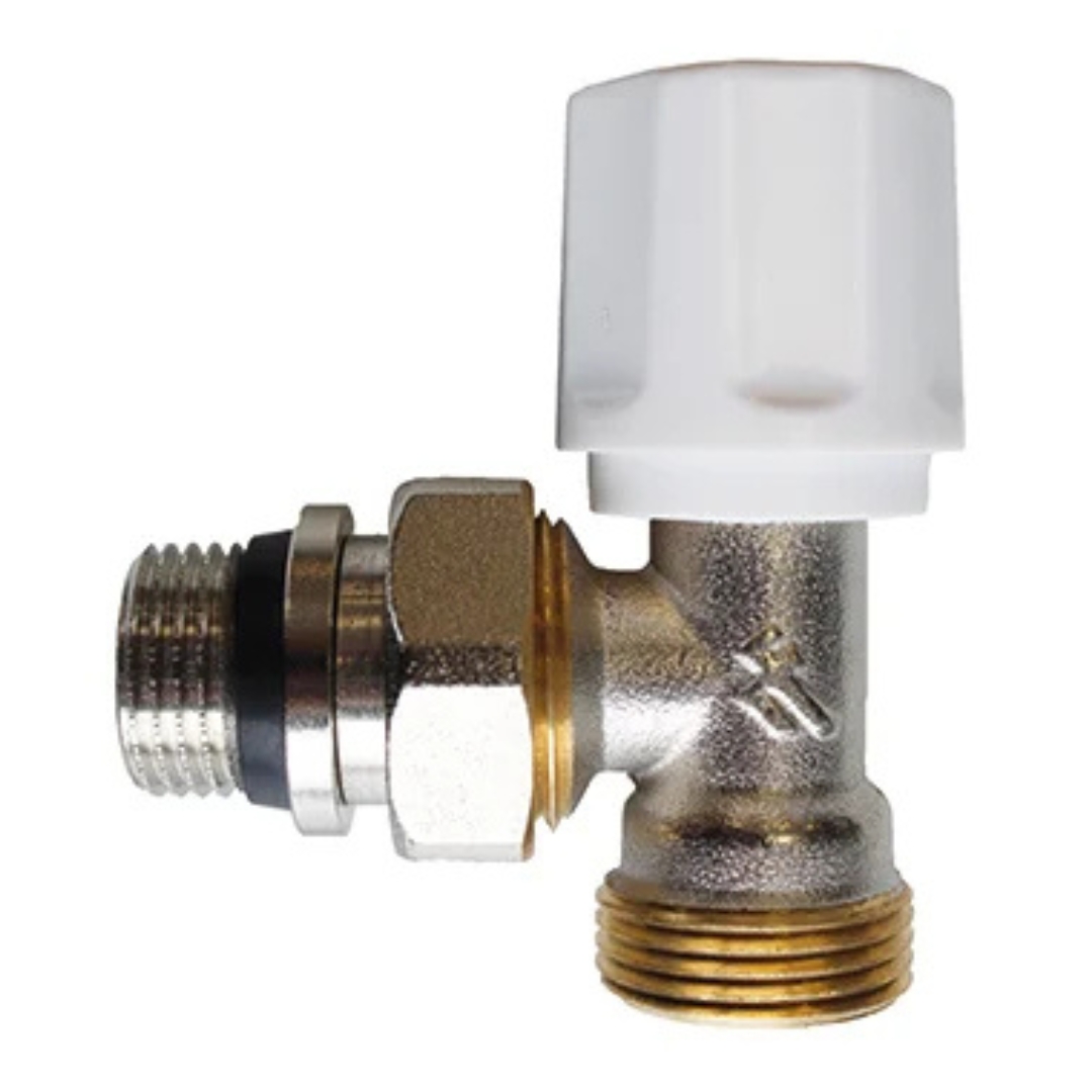 Válvula de radiador bitubo escuadra Waft racor 1/2"x3/4" eurocono simple reglaje niquelado