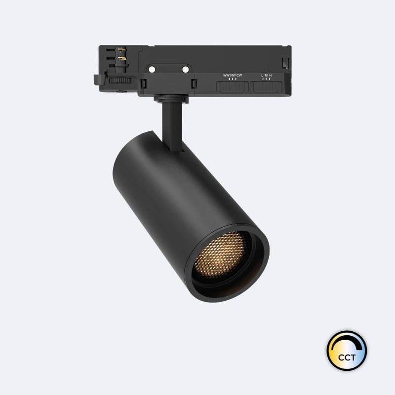 Foco Carril LED Trifásico 40W Fasano Antideslumbramiento CCT Seleccionable Regulable Negro