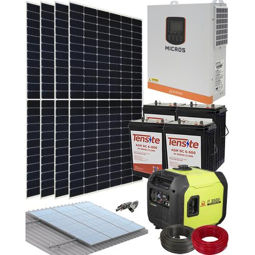 Kit Solar Autoconsumo sin Conexión a Red 3000W 24V 9600Whdia con generador Pramac