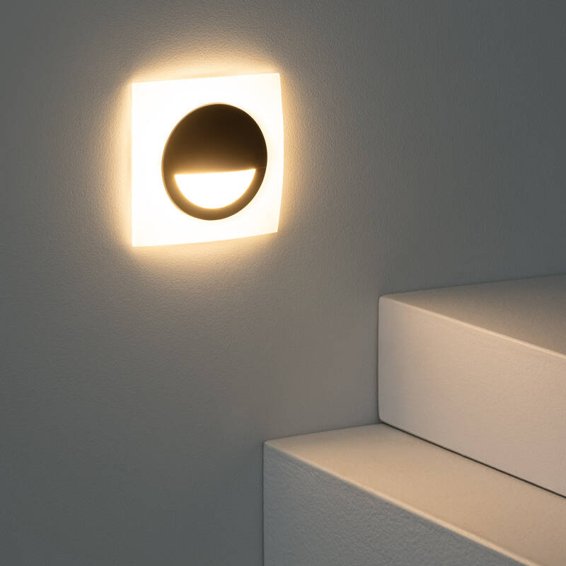 Baliza LED 3W Empotrable Pared Cuadrado Negro Occulare