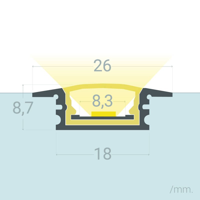 Perfil Aluminio Estanco IP65 Empotrable 2m para Tira LED hasta 8 mm
