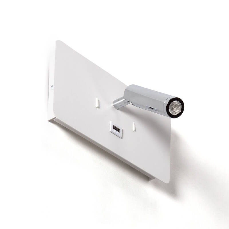Lámpara de Pared con Luz de Lectura LED 8W Metal y Puerto USB Rossey