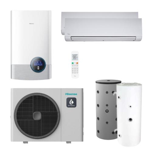 Kit Aerotermia con Fancoils Hisense Bibloc Mural Hi-Therma 10kW R32 para 140m2