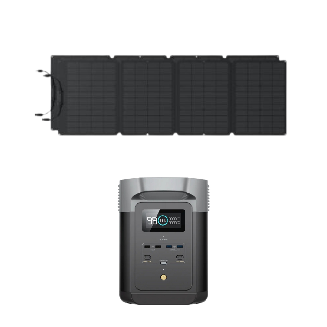 Kit Solar Portátil 12V Ecoflow con Pack 2 Paneles Solares Portátiles 200W y Estación de Energía Delta 2